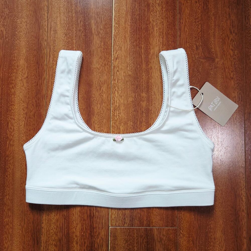 Rat Boi Support Cotton Basics Scoop Sports Bra - Medium - White NWT